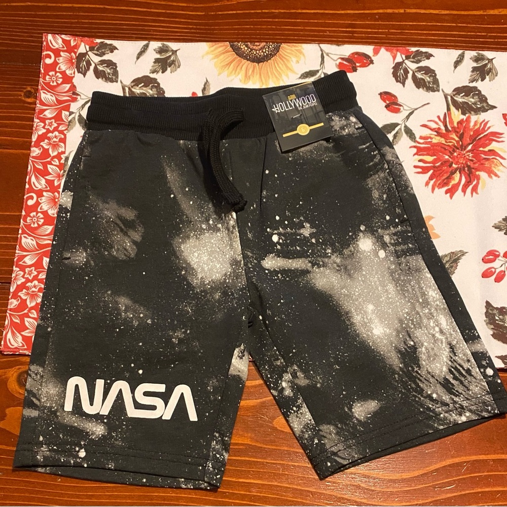 NASA galaxy pattern black lounge shorts functional drawstring